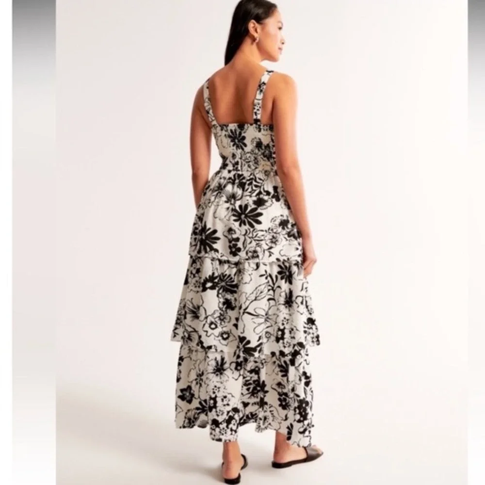 Abercrombie & Fitch Emerson Maxi Dress XXL Floral strappy Floral Black‎ White